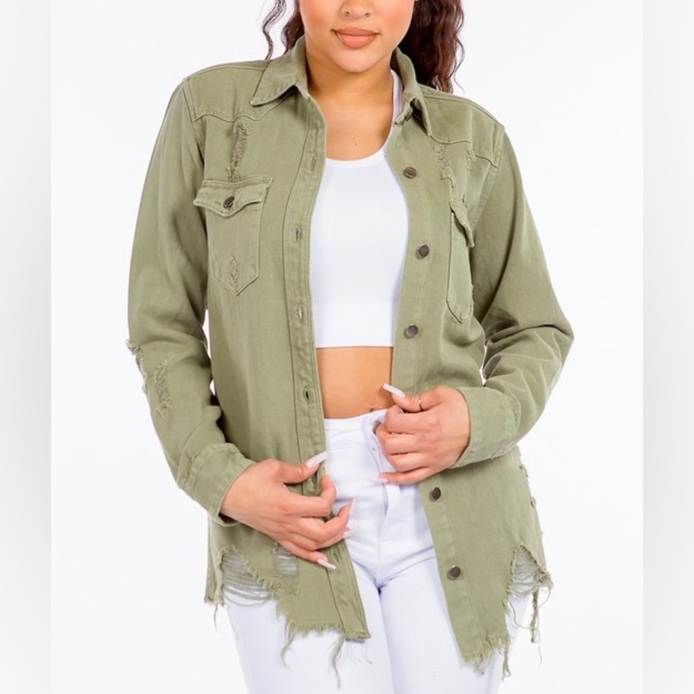 Distressed Denim Shirt Jacket